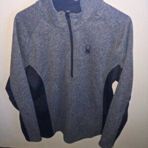 Spyder Mens Black Gray Long Sleeve 1/4 Zip Pullover Fleece Jacket Size XL
